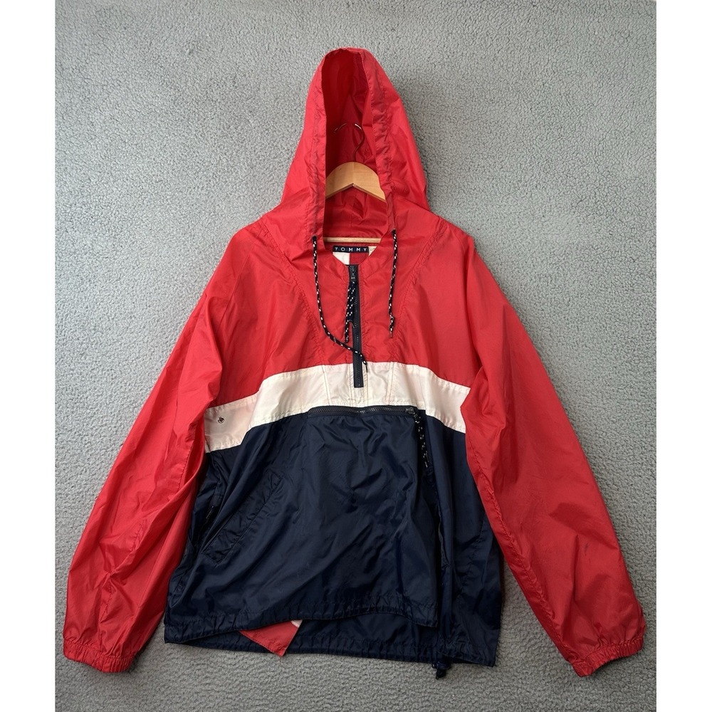 VTG 90s Tommy Hilfiger Colorblock Pullover Anorak Windbreaker Jacket Mens XL Red
